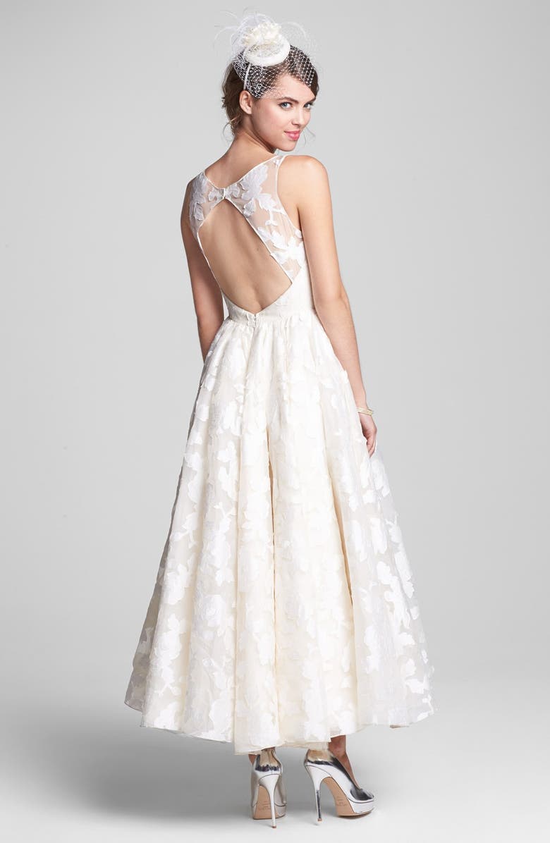 Hayley Paige 'Hepburn' Floral Appliqué Silk Organza Dress, Alternate, color,