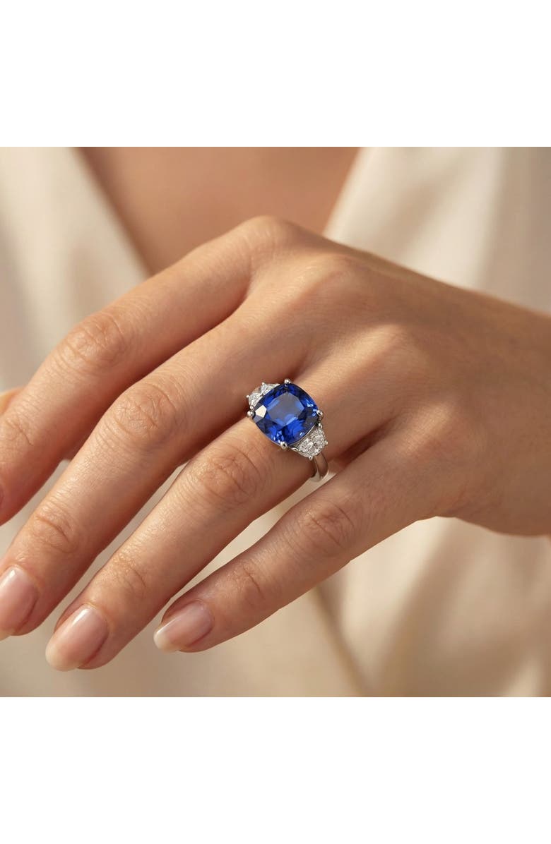 Bliss Diamond 8.50Ct TW Cushion Blue Sapphire & Diamond 3-Stone Ring 14k Gold Lab Grown, Alternate, color, 14K White Gold