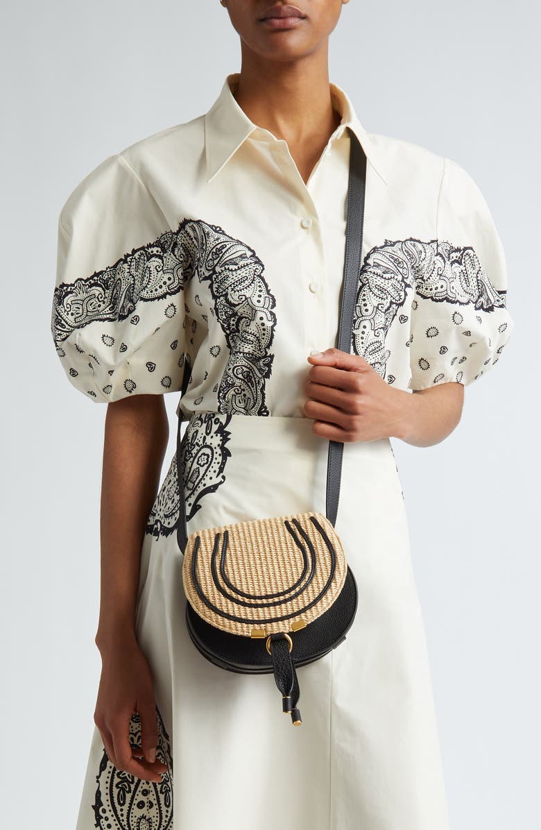 Chloé Small Marcie Raffia & Leather Crossbody Bag, Alternate, color,