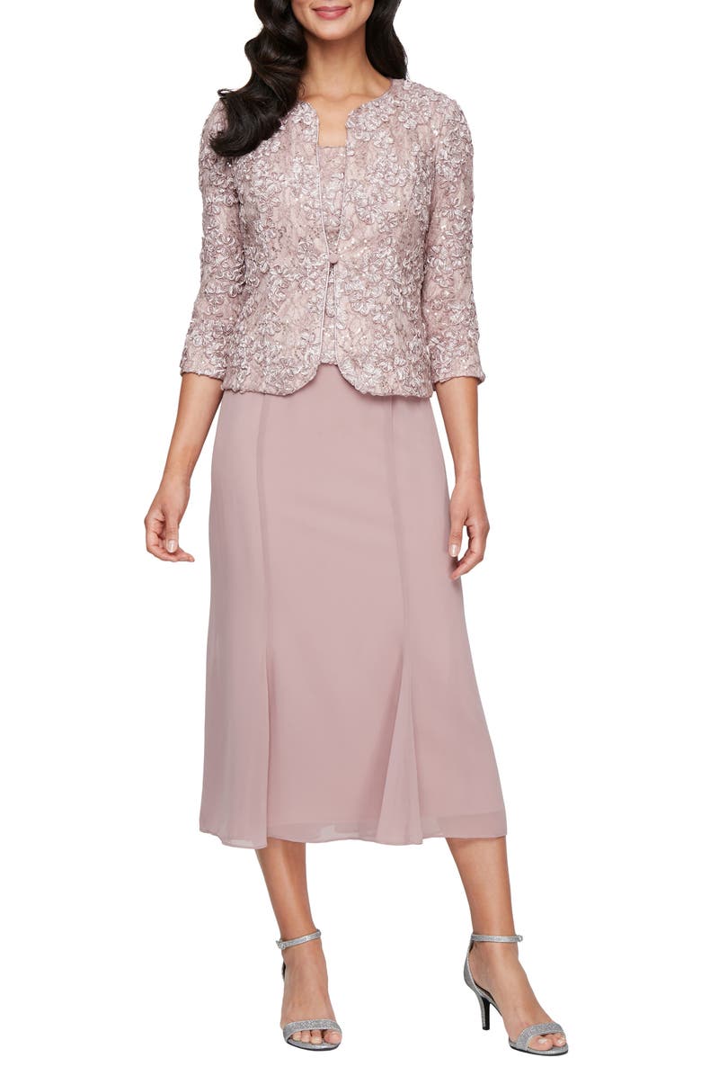 Alex Evenings Mixed Media Sequin Soutache Lace Cocktail Dress with Jacket, Main, color, 