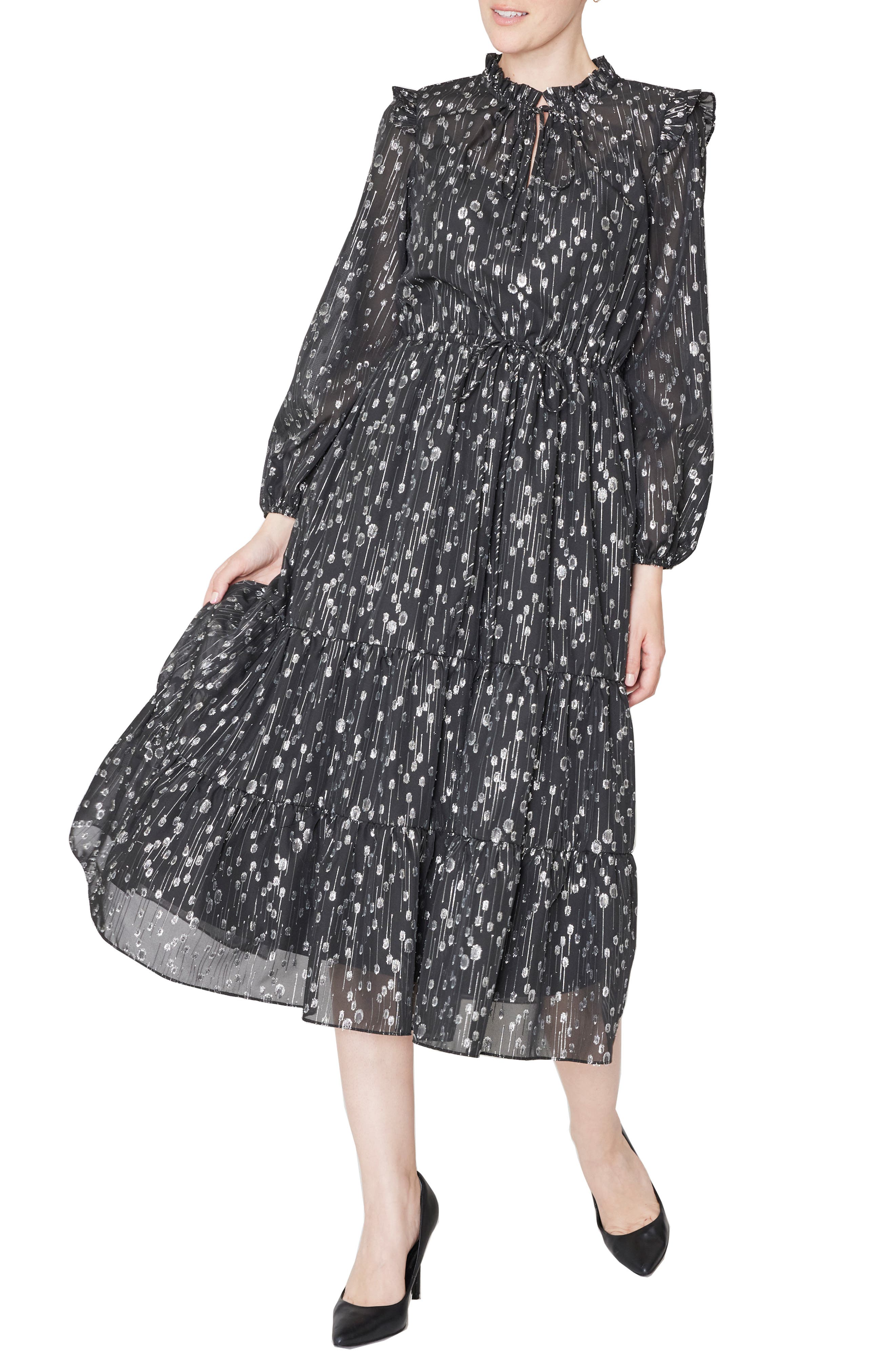 Julia Jordan Metallic Long Sleeve Midi Dress