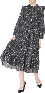 Julia Jordan Metallic Long Sleeve Midi Dress