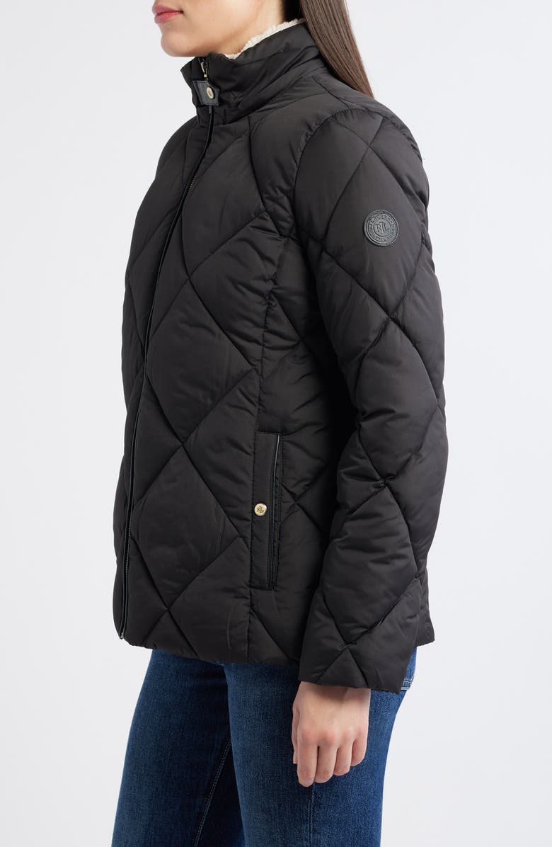 Lauren Ralph Lauren Quilted Diamond Puffer Coat with Removable Hood, Alternate, color, Black