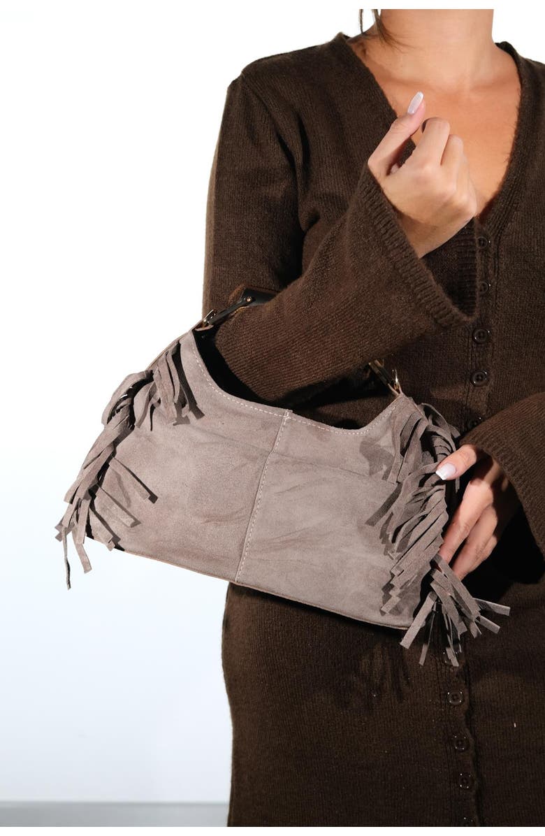 Forever & Always Shoes Astren Leather Shoulder Bag, Alternate, color, Taupe Suede Leather