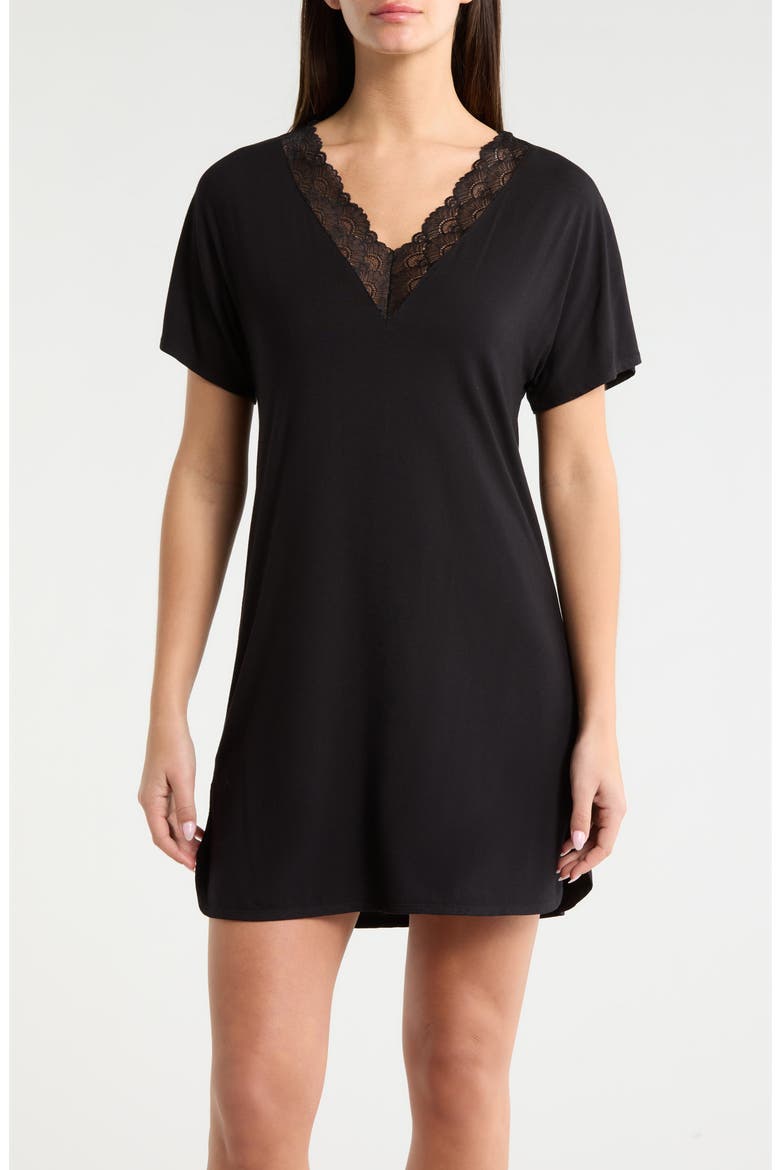 Moonlight Eco Lace Trim Nightshirt, Main, color, BLACK