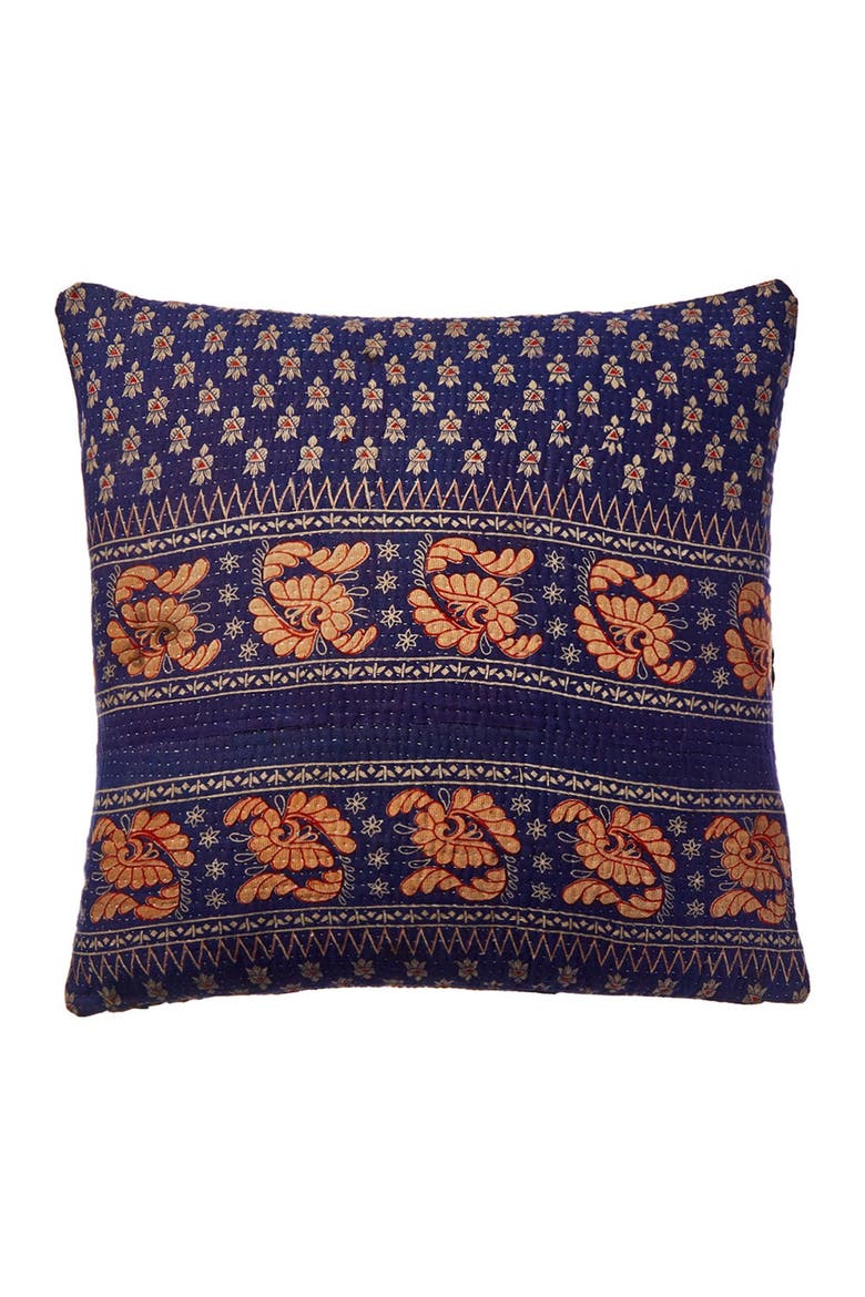 Tic Tac Toe One Of a Kind Overdye Kantha Decor Pillow Cover, Alternate, color, TURQUOISE