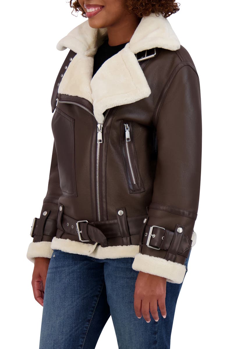 Rebecca Minkoff Water Repellent Faux Leather Moto Jacket with Faux Shearling Lining, Alternate, color, 