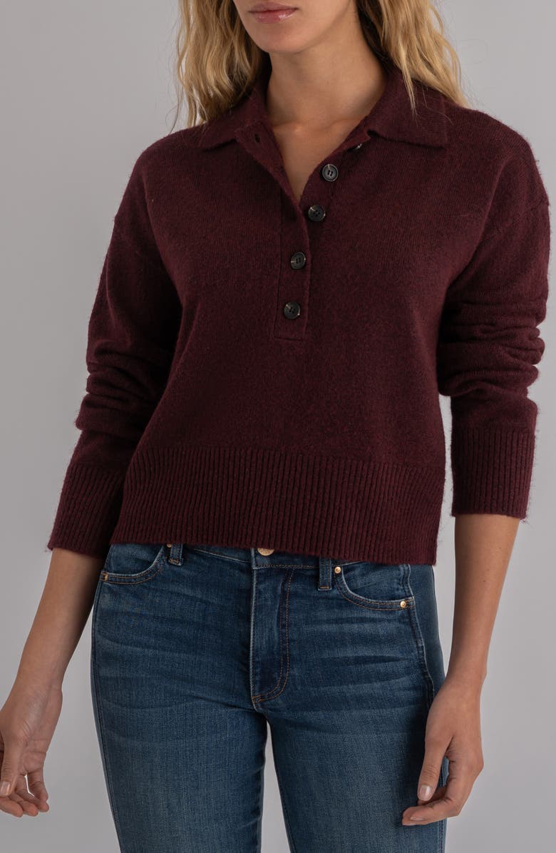 KUT from the Kloth Lilia Boxy Half Button Sweater, Main, color, Raisin