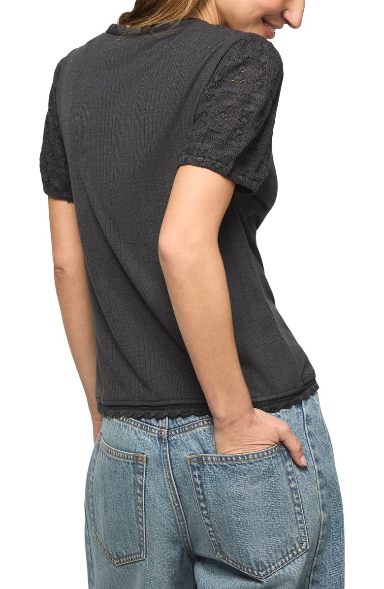 Lucky Brand Rib Knit Short Sleeve Button-Up Shirt, Alternate, color, India Ink