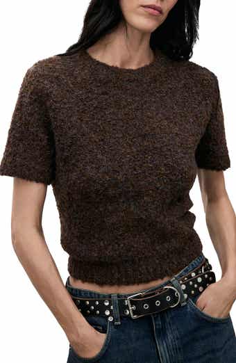 MANGO Short Sleeve Bouclé Sweater