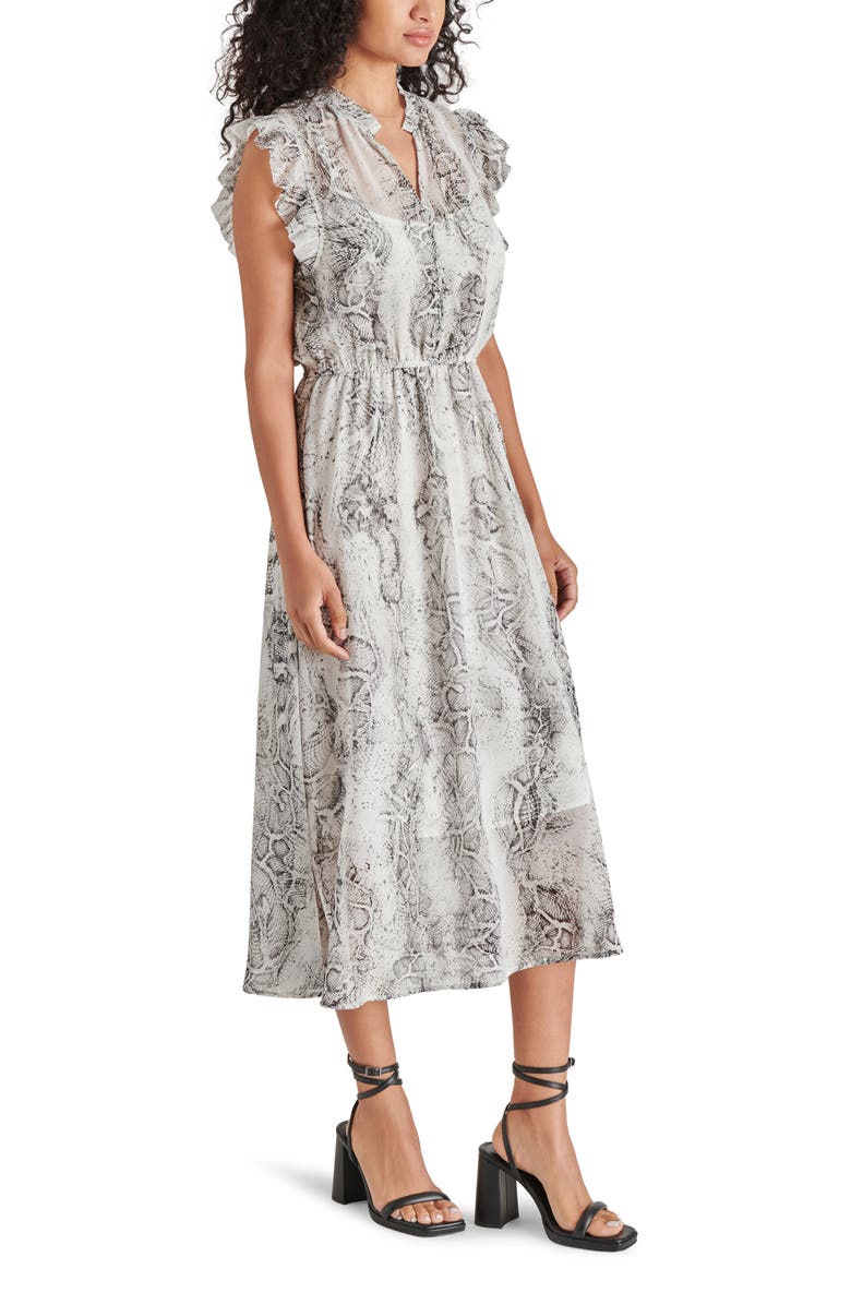 Steve Madden Allegra Snakeskin Print Ruffle Chiffon Midi Dress, Alternate, color, Black/ White