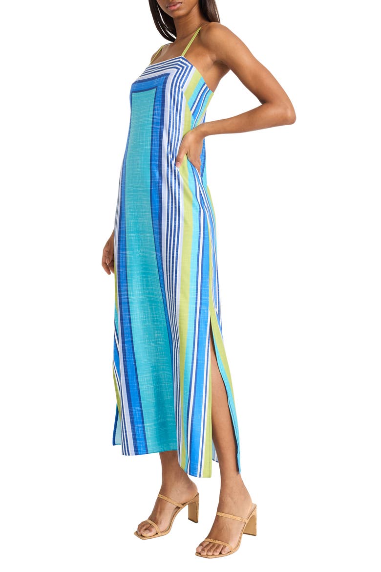 Side Slit Maxi Dress, Alternate, color, LIME/ BLUE