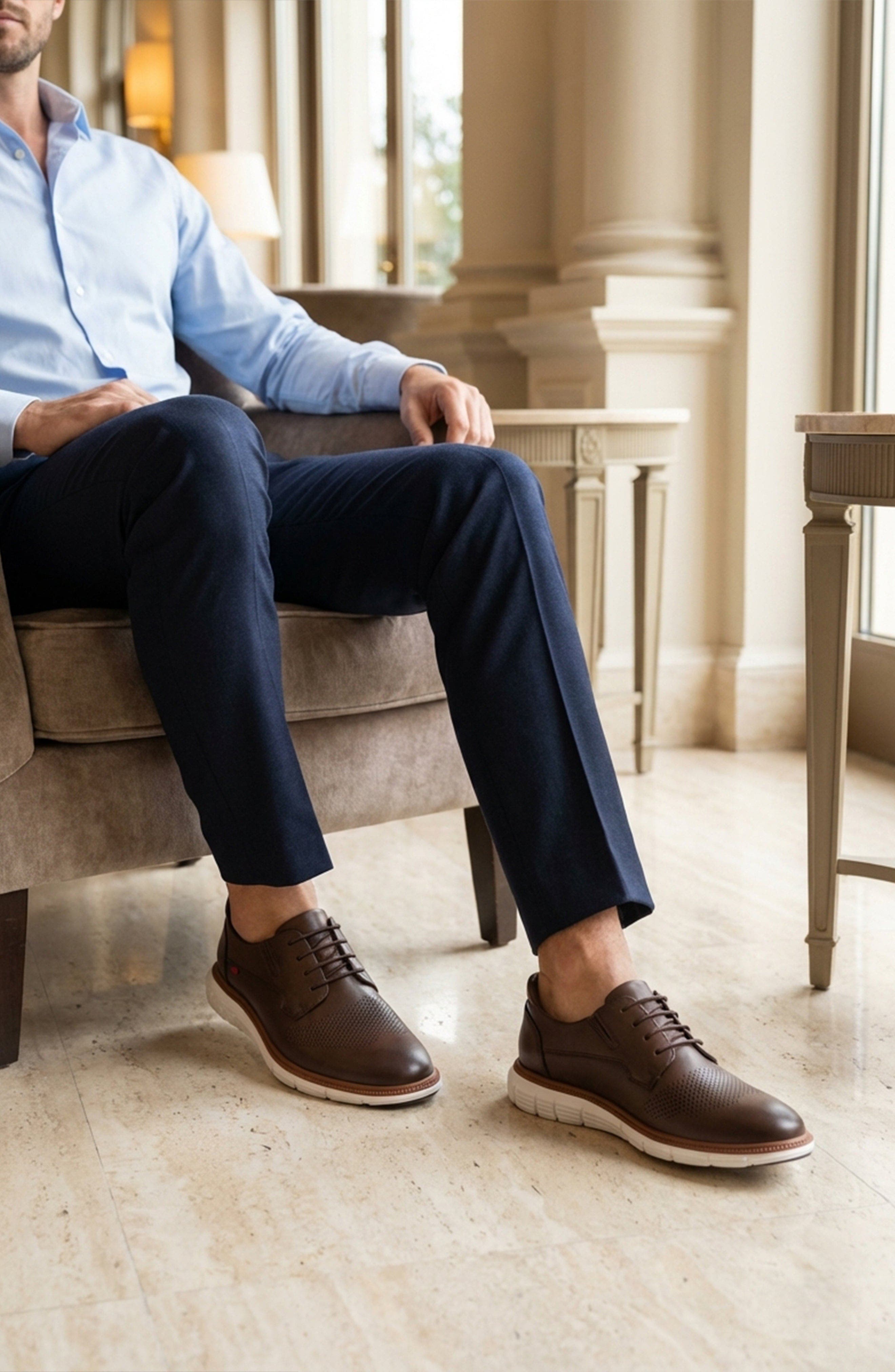 Edward Street Hands Free Technology Leather Perforated Oxford, Alternate, color, Brown Napa Leather