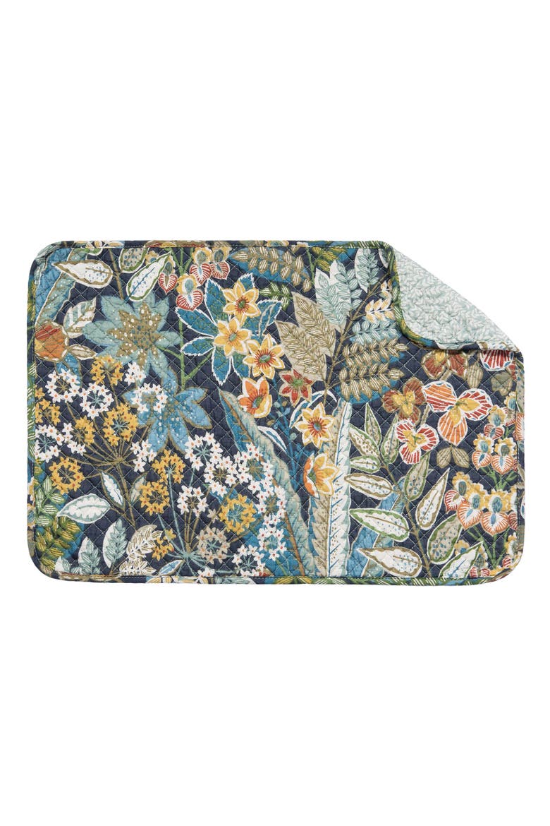 Posy Flowers 100% Cotton Quilted Set of 4 Placemats 13" x 19", Main, color, Green