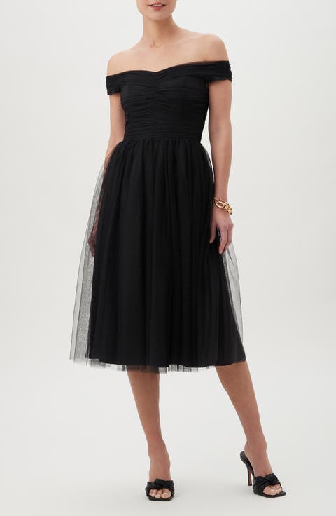 Renai Off the Shoulder Tulle Fit & Flare Dress