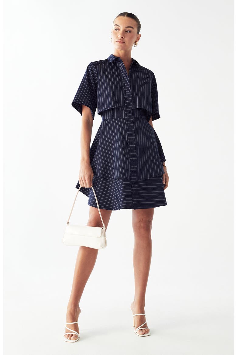 Hugh Layered Dress, Alternate, color, Navy Pinstripe
