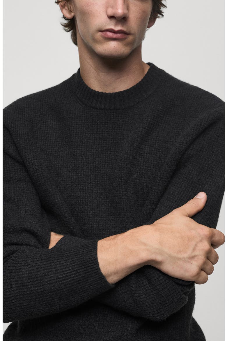 Waffle Texture Crewneck Sweater, Alternate, color, CHARCOAL
