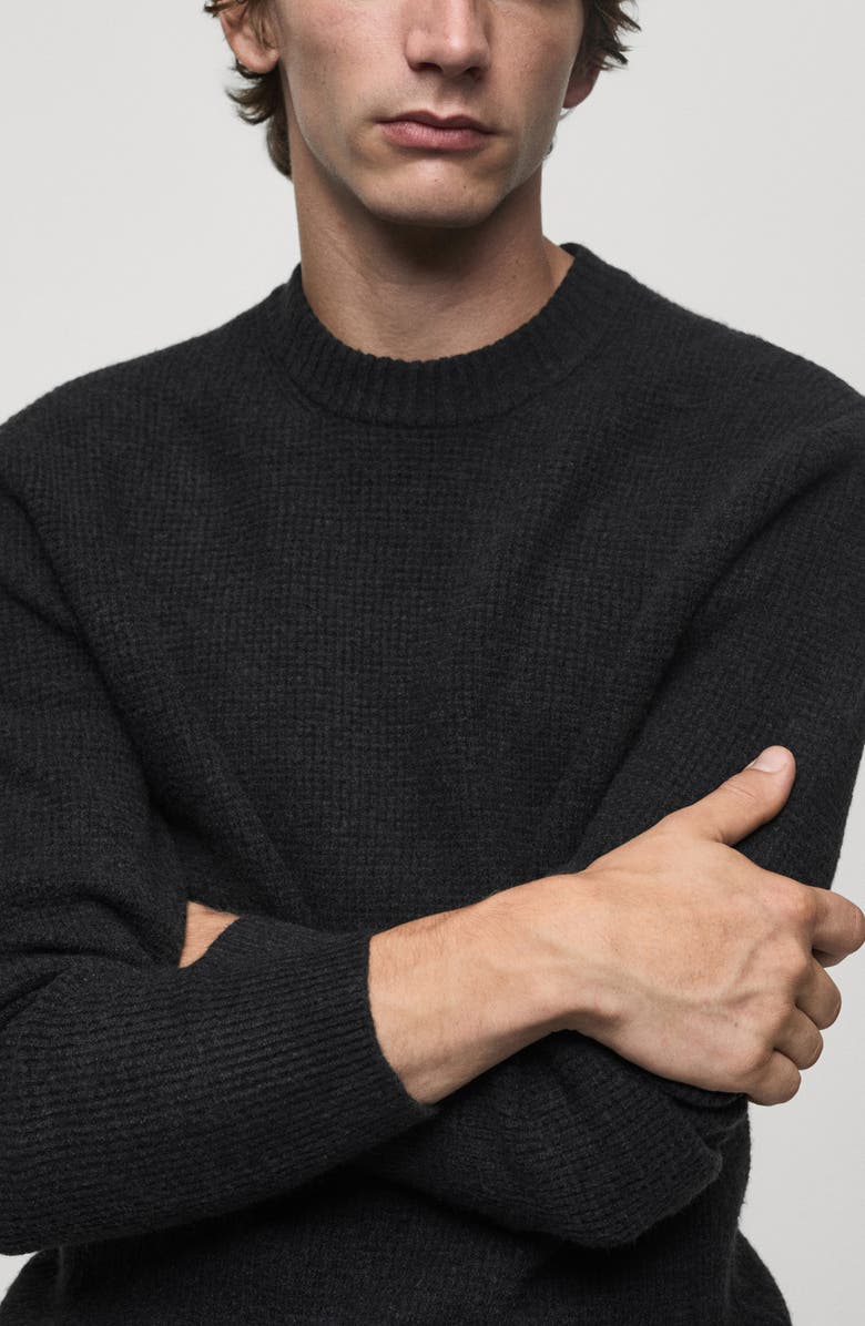 MANGO Waffle Texture Crewneck Sweater, Alternate, color,