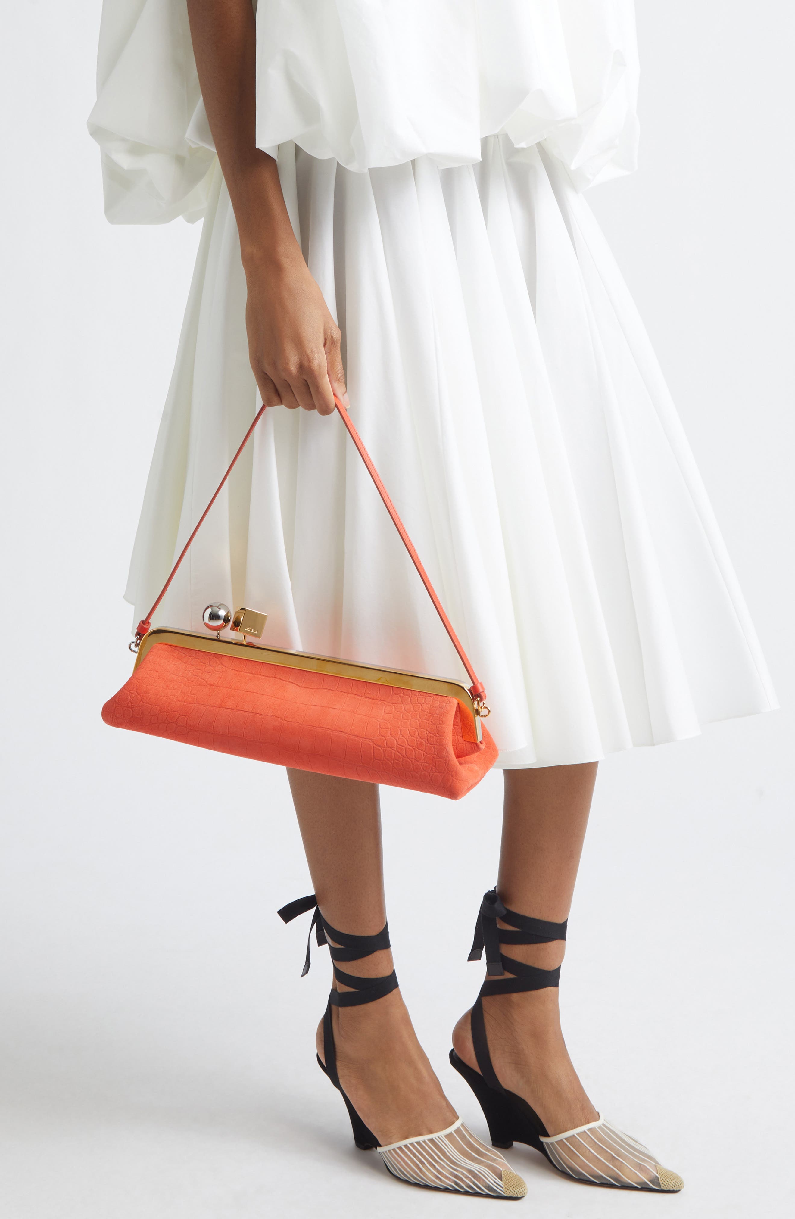 Jacquemus La Pochette Salon Croc Embossed Suede Clutch, Alternate, color, Red Orange 477