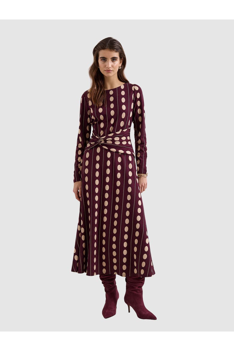 Eugenie Spot Knot-Waist Midi Dress, Main, color, Burgundy