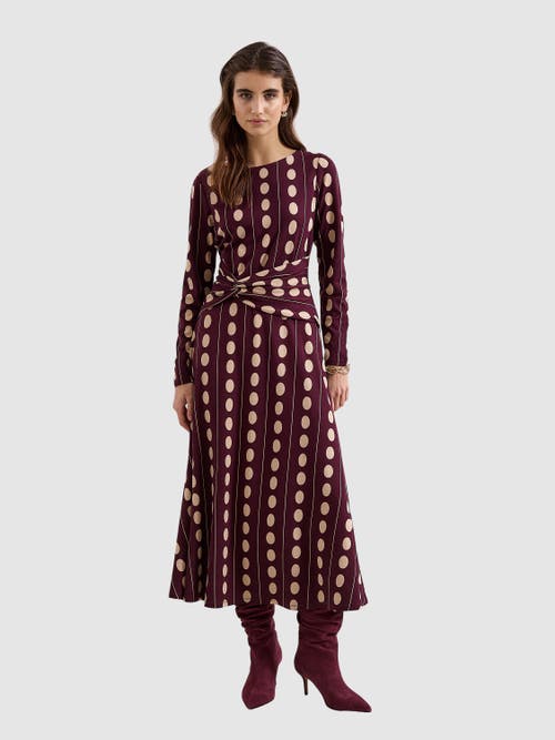Phase Eight Eugenie Spot Knot-waist Midi Dress In Burgundy