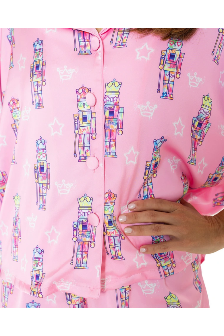 Graffiti Nutcracker Silky 3/4 Sleeve Pants Set, Alternate, color, Pink