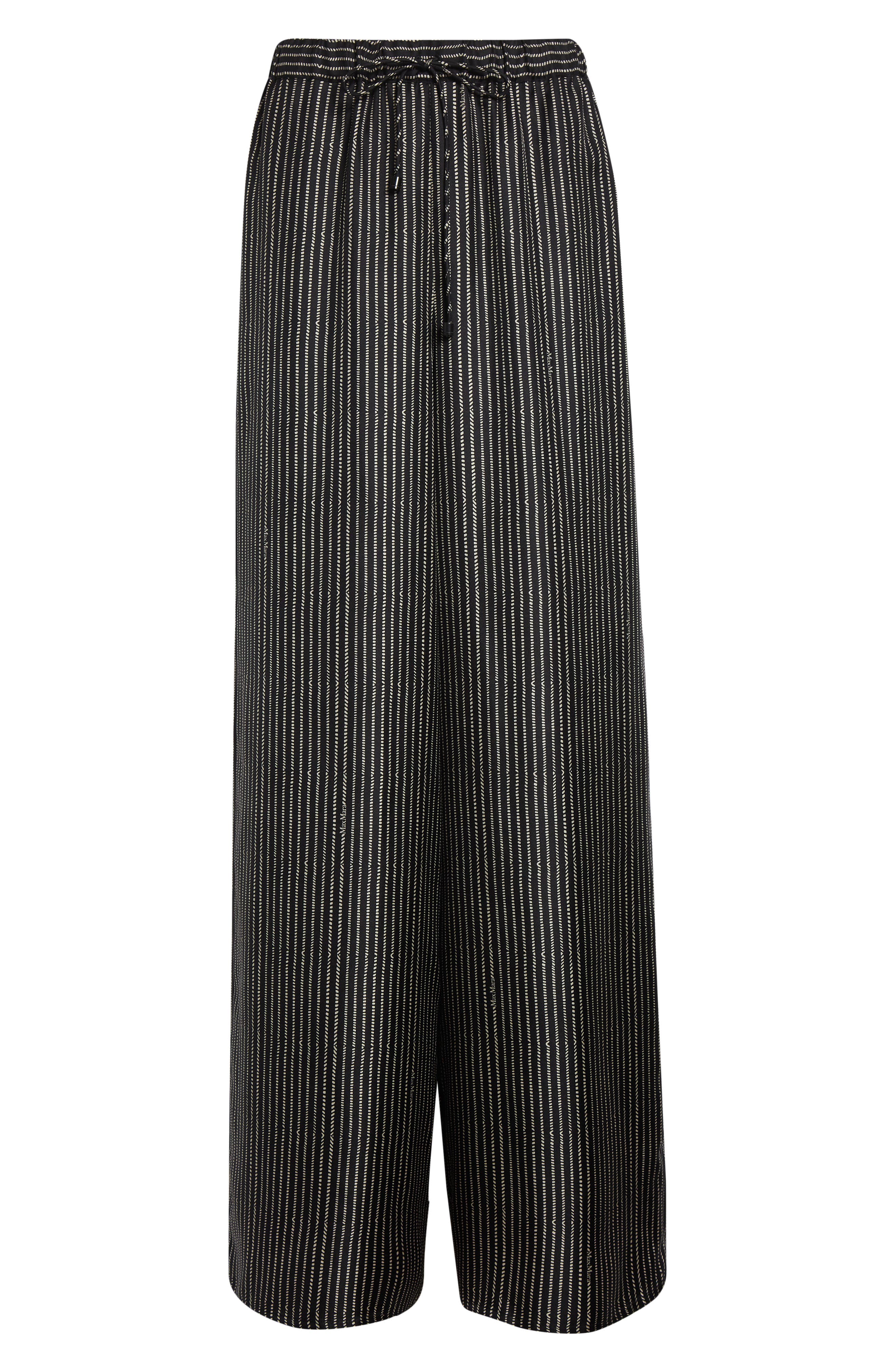Clarino Broken Stripe High Waist Wide Leg Silk Pants (Women