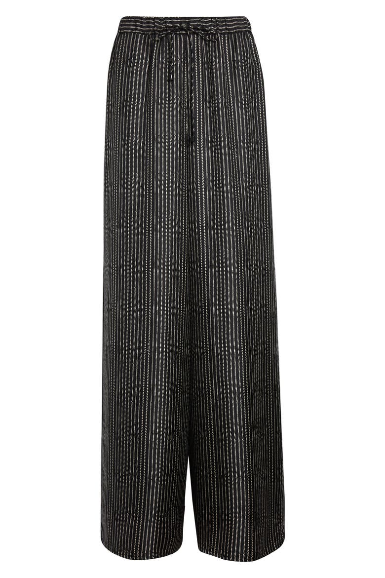 Clarino Broken Stripe High Waist Wide Leg Silk Pants, Alternate, color, BLACK WHITE