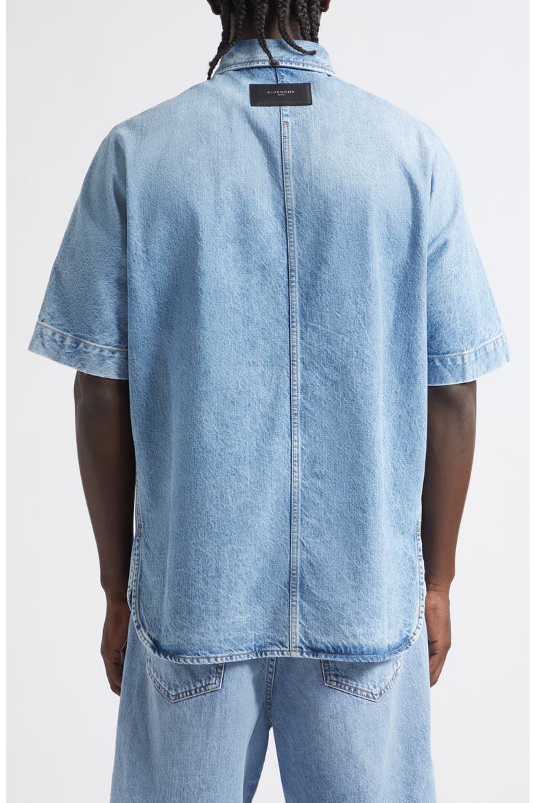 Couture Seam Short Sleeve Denim Button-Up Shirt, Alternate, color, LIGHT BLUE