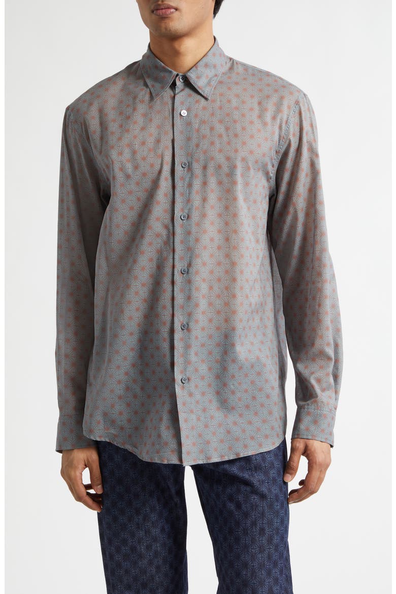 Caper Print Cotton Poplin Button-Up Shirt, Main, color, STEEL