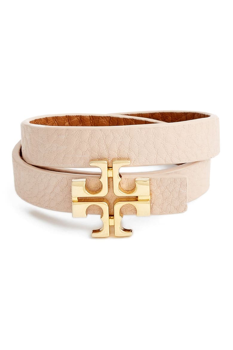 'Split T' Reversible Leather Wrap Bracelet, Main, color, BARK/ LIGHT OAK/ SHINY GOLD
