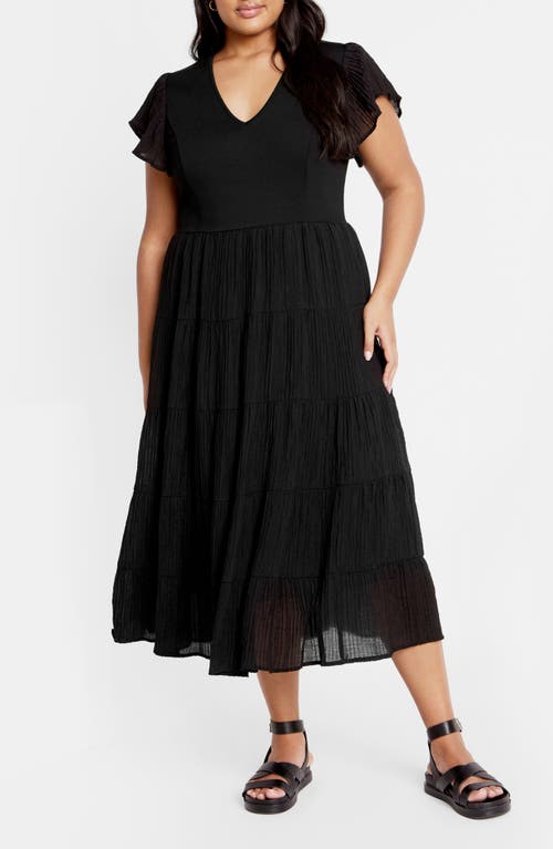 City Chic Marli Mixed Media Midi Dress In Black