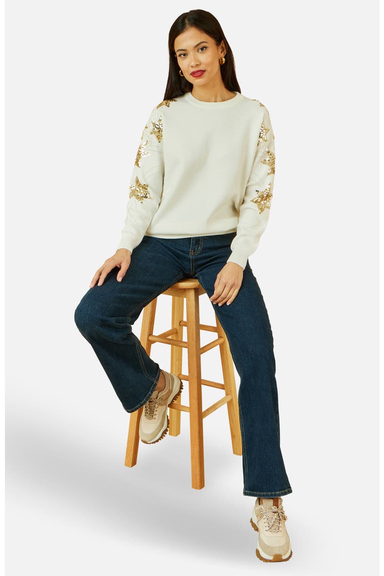 Sequin Star Sleeves Jumper, Alternate, color, White