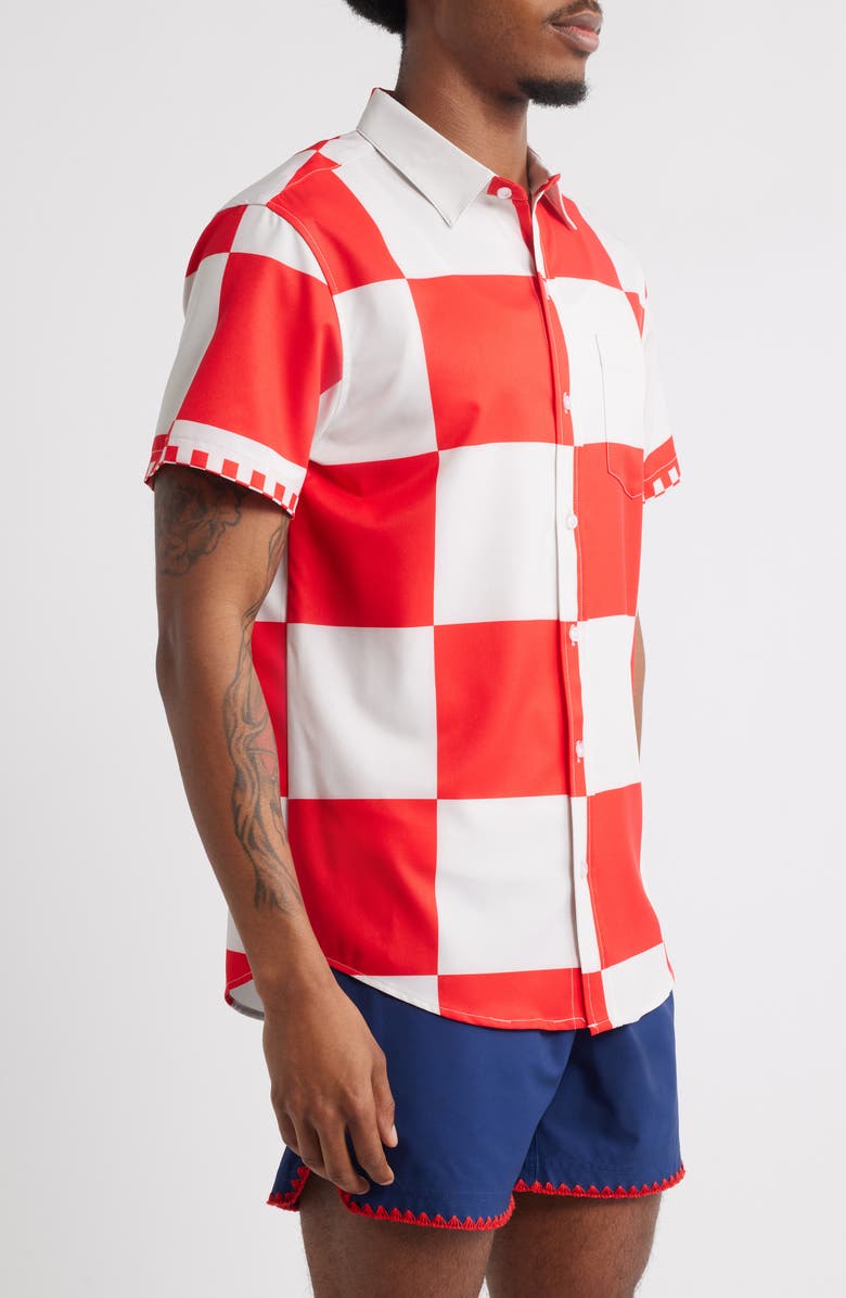 MAVRANS Victory Lap Check Short Sleeve Performance Button-Up Shirt, Alternate, color, Red/White