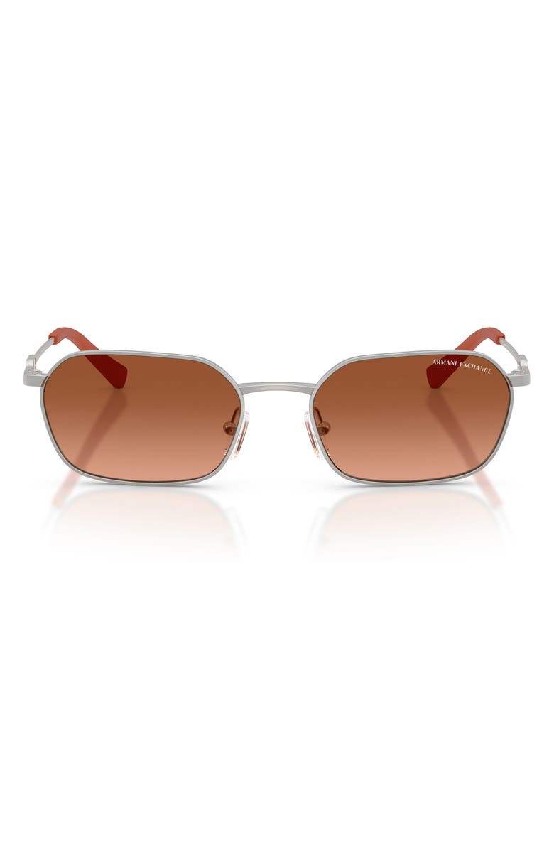 AX Armani Exchange 54mm Irregular Sunglasses, Main, color, Matte Silver / Orange Brown