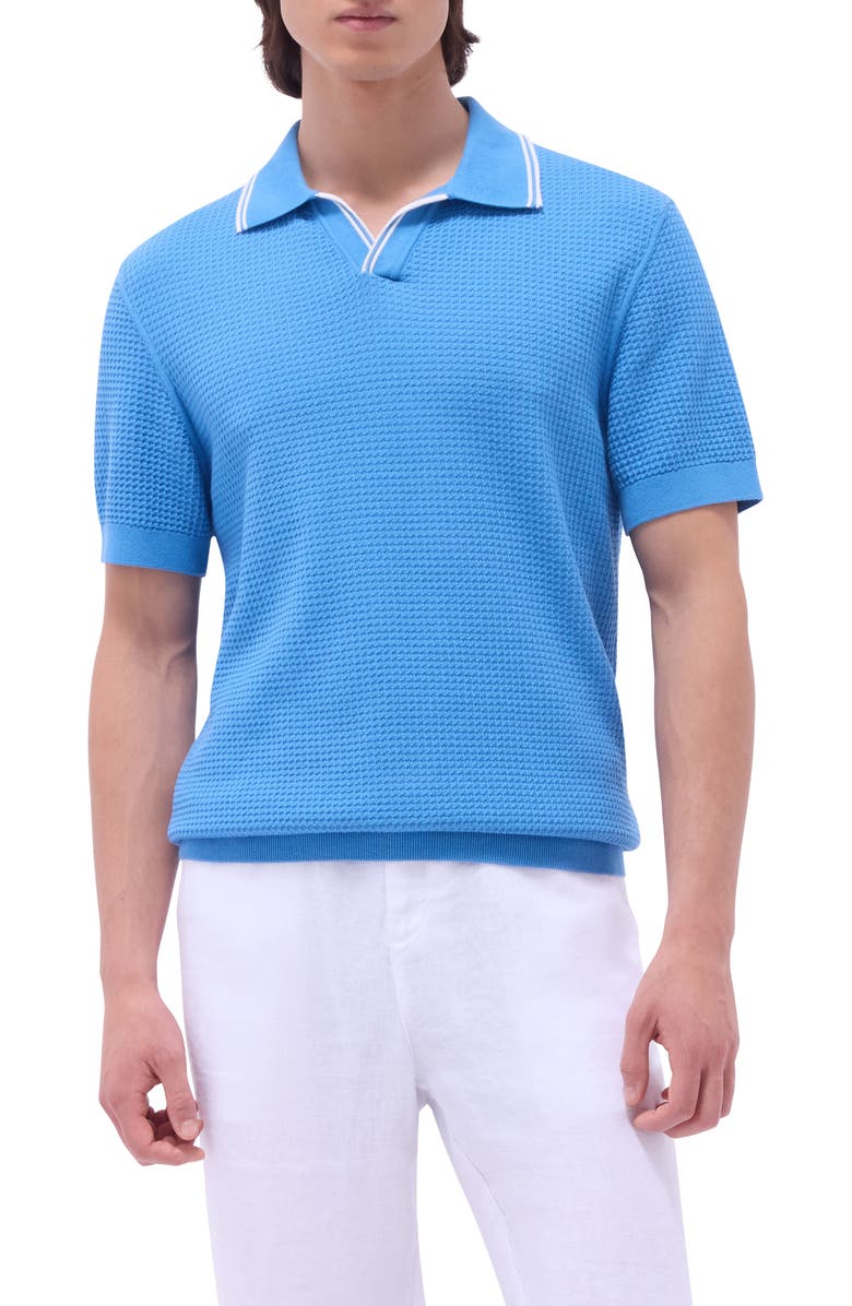 Bugatchi Tipped Johnny Collar Short Sleeve Sweater, Main, color, Classic Blue