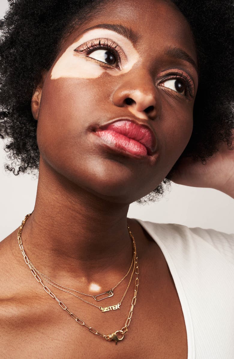 Adornia Paperclip Chain Lock Necklace, Alternate, color, Gold