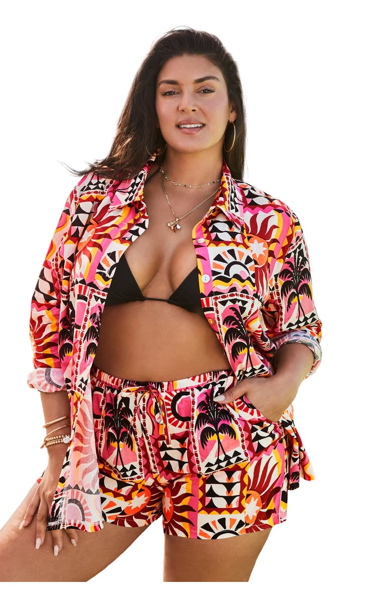 Swimsuits for All Cotton Beach Shirt Cover Up, Main, color, Vita Boho Palms