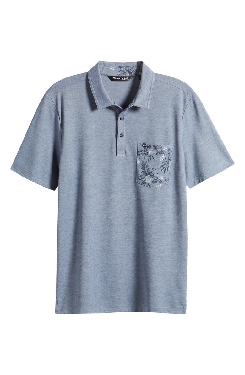 TravisMathew No Maps Floral Pocket Piqué Polo, Alternate, color, Heather Peacoat