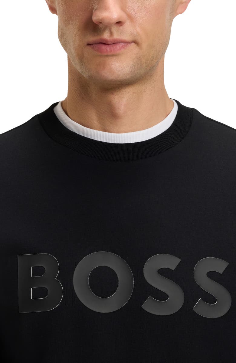 BOSS Salbo Tonal Logo Crewneck Sweatshirt, Alternate, color, Black