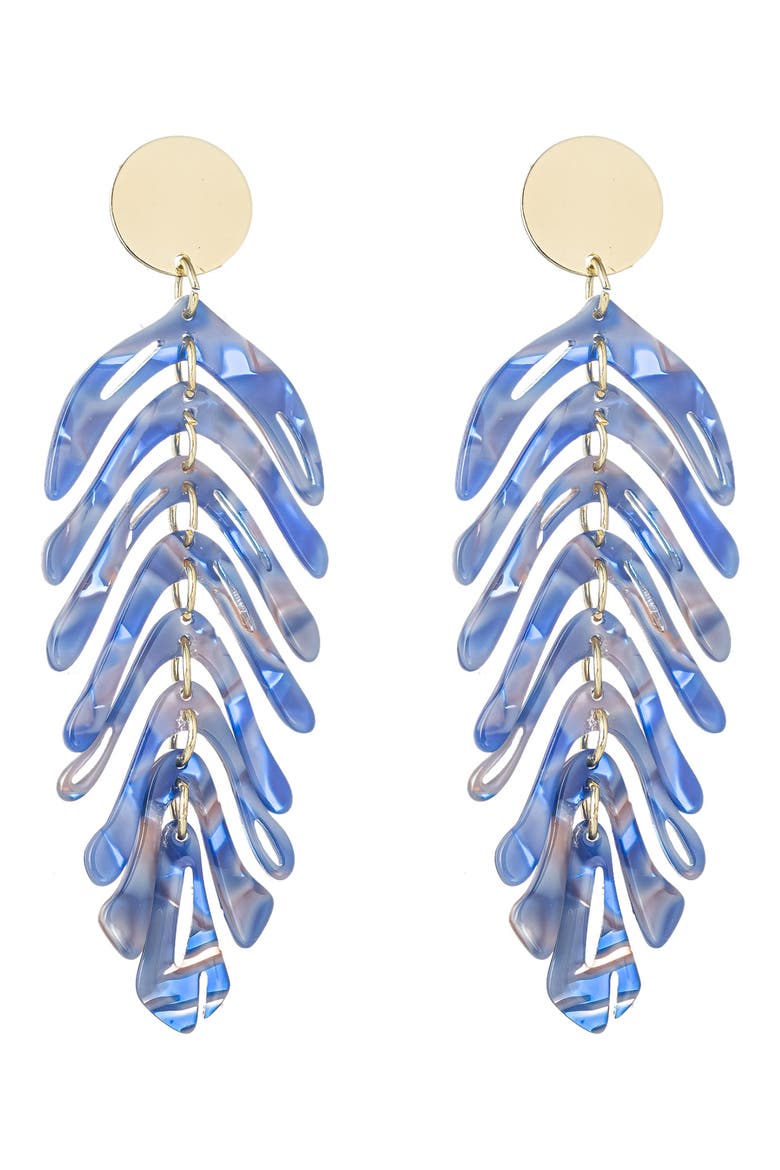 Linda Blue Acrylic Leaf Drop Earrings, Main, color, BLUE