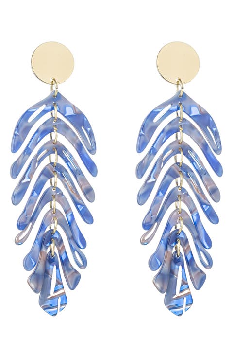 Linda Blue Acrylic Leaf Drop Earrings