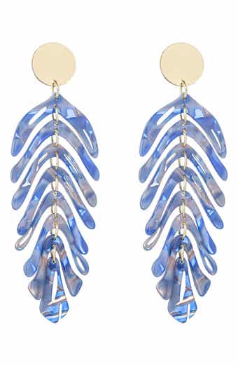 EYE CANDY LOS ANGELES Linda Blue Acrylic Leaf Drop Earrings
