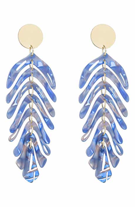 EYE CANDY LOS ANGELES Linda Blue Acrylic Leaf Drop Earrings