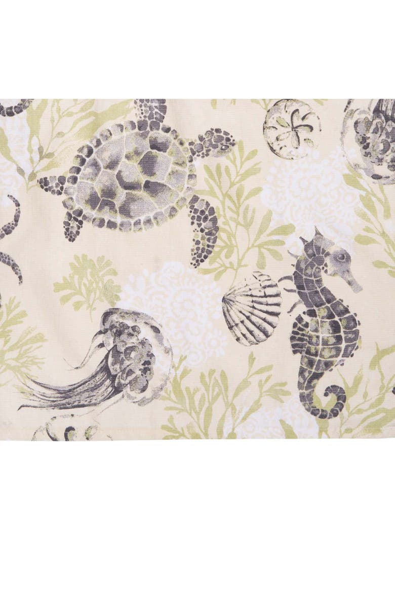 16" x 25" Cannon Beach Seahorse Crab Coral Sand Dollar Themed Kitchen Dishtowel, Alternate, color, Green