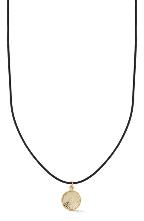 14k Gold Diamond Medallion Cord Necklace