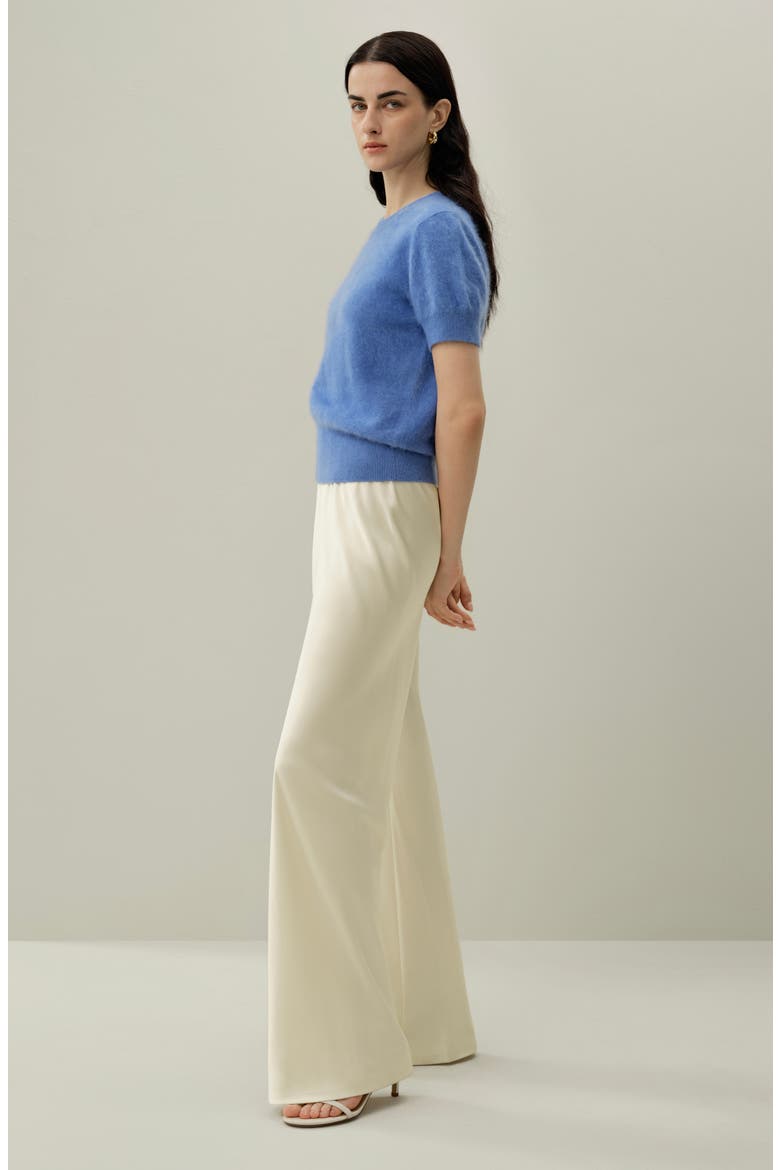 Women's Brushed Cashmere Short-Sleeve Sweater, Alternate, color, Ocean Blue