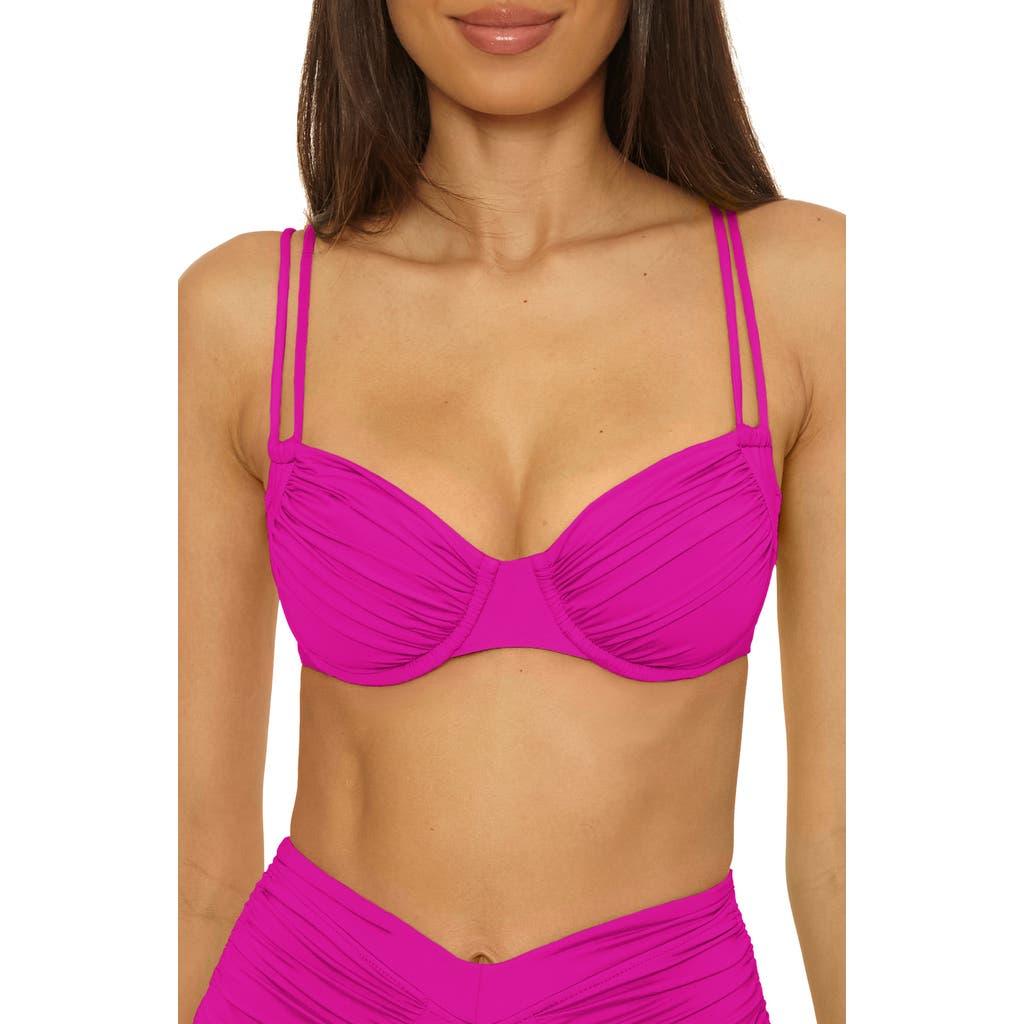 Becca Womens Color Code Underwire Bikini Top Shirred High Waist Bottoms In Purple