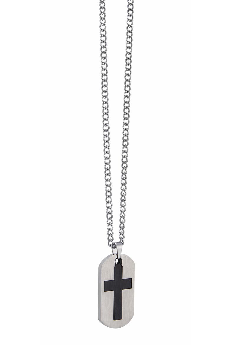Men's Cross Dog Tag Pendant Necklace, Alternate, color, SILVER