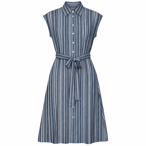 Linen Striped Midi Short-Sleeve Shirt Jumper